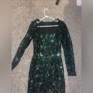 Emerald green, long sleeve, mini dress